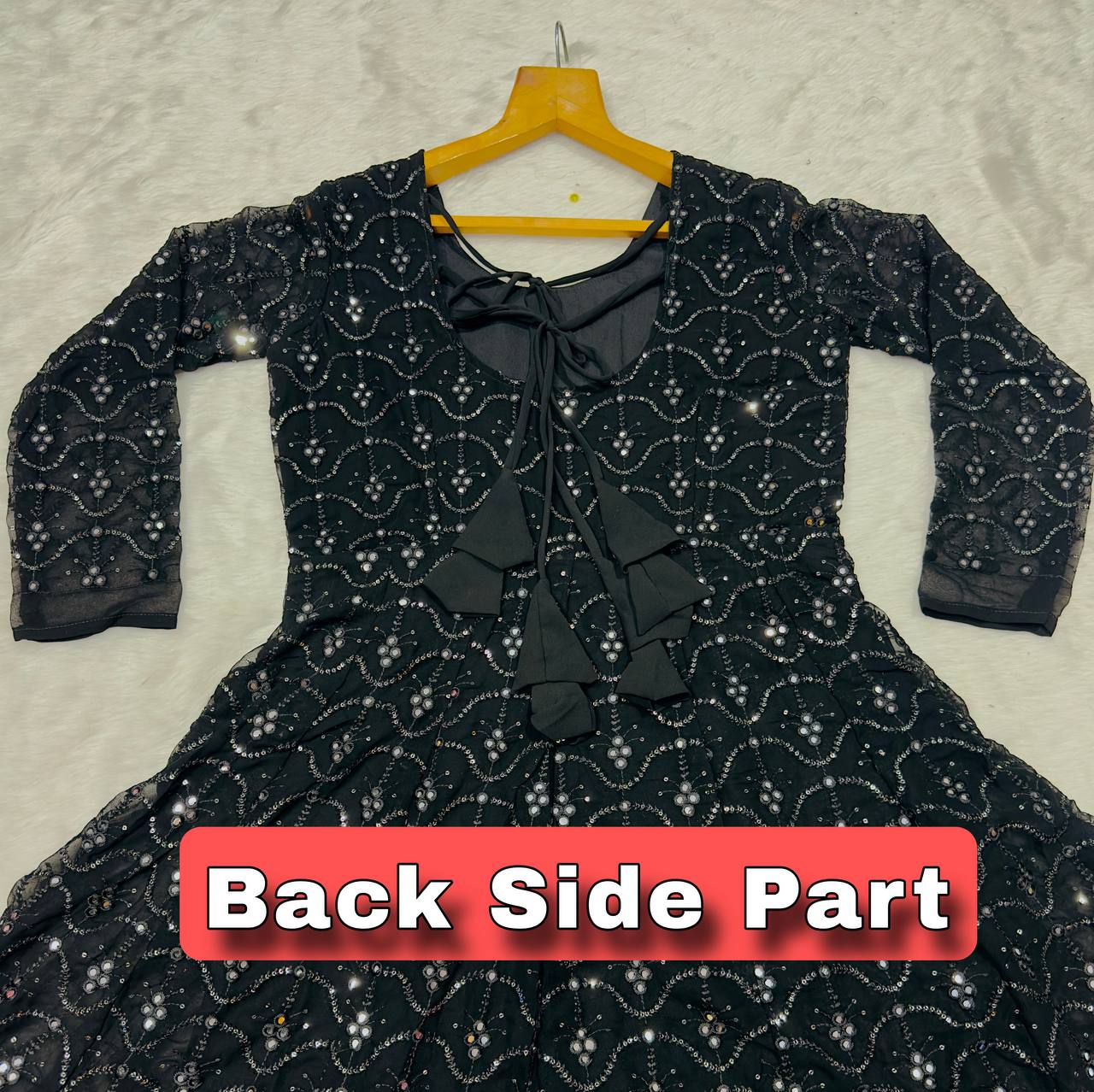 Premium Black Sequins Embroidered Anarkali Suit Set with Sharara