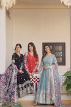 Premium Faux Georgette Embroidered Gown With Designer Dupatta