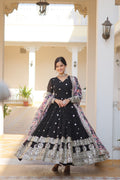 Premium Faux Georgette Embroidered Gown With Designer Dupatta