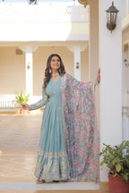 Premium Faux Georgette Embroidered Gown With Designer Dupatta