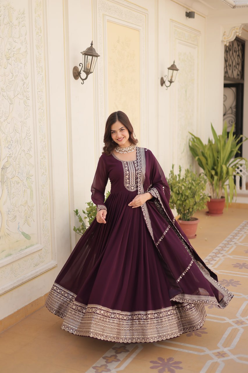 Premium Embroidered Gown with Dupatta | Traditional Outfit