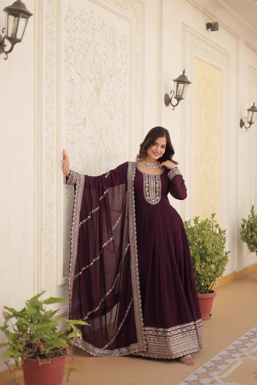 Premium Embroidered Gown with Dupatta | Traditional Outfit