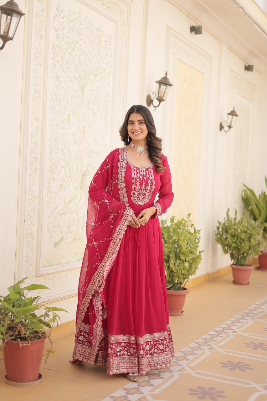 Premium Embroidered Gown with Dupatta | Traditional Outfit