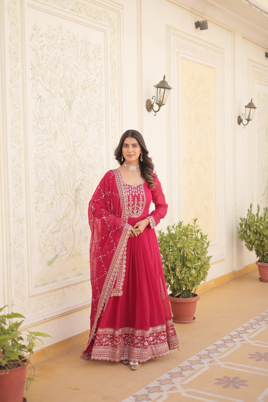 Premium Embroidered Gown with Dupatta | Traditional Outfit