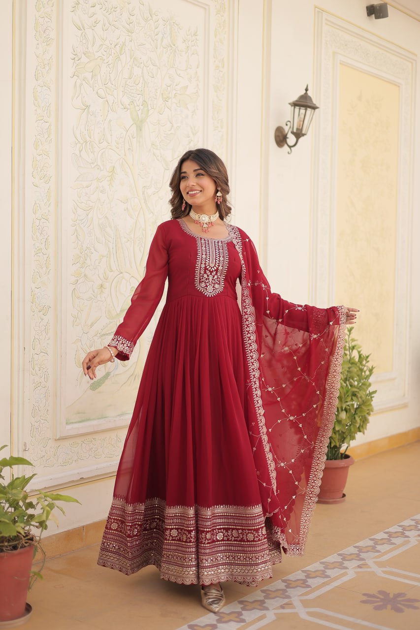 Premium Embroidered Gown with Dupatta | Traditional Outfit