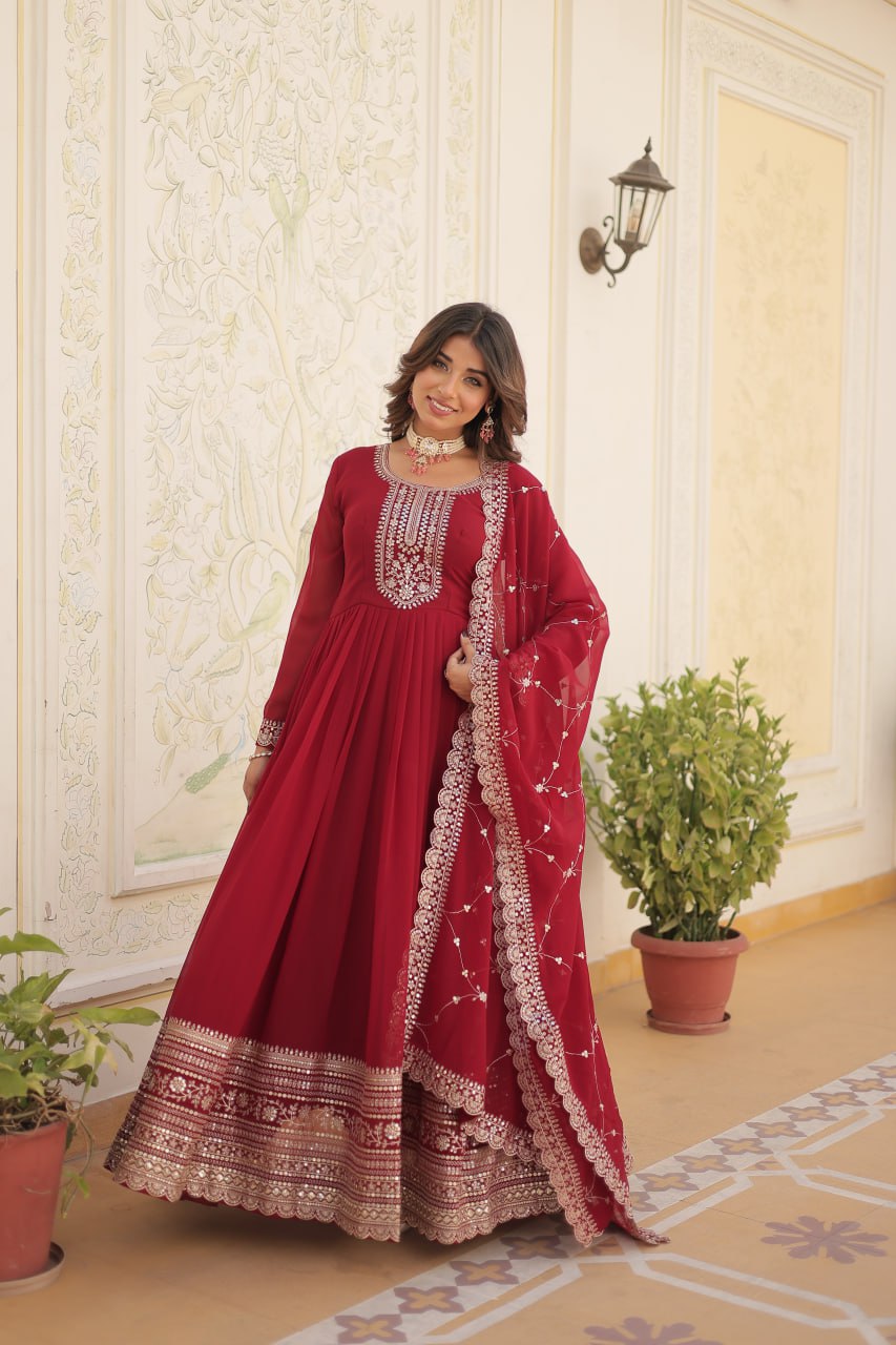 Premium Embroidered Gown with Dupatta | Traditional Outfit