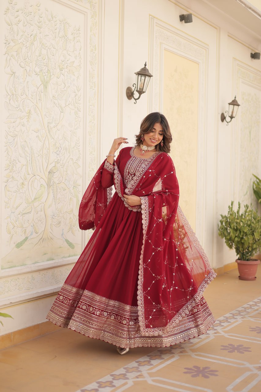 Premium Embroidered Gown with Dupatta | Traditional Outfit