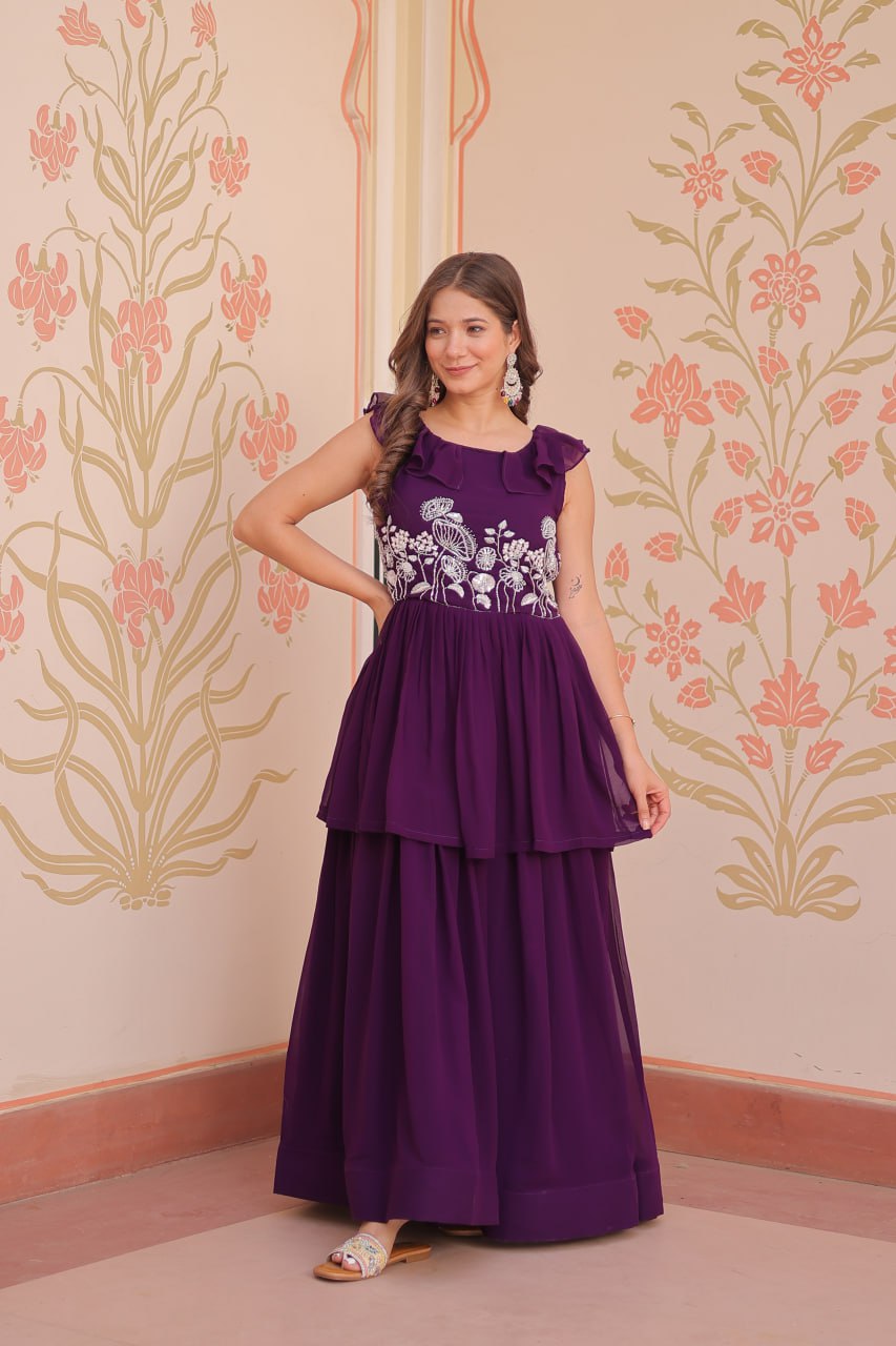 Premium Designer Peplum Style Embroidered Gown
