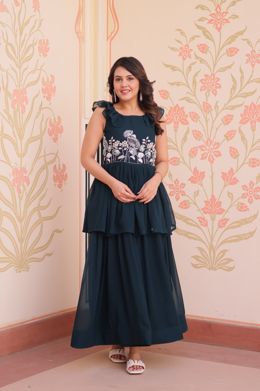 Premium Designer Peplum Style Embroidered Gown