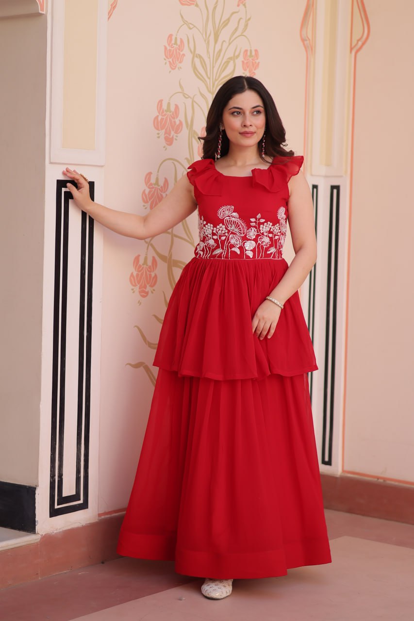 Premium Designer Peplum Style Embroidered Gown