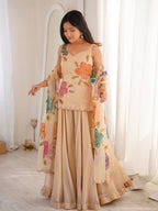 Cream Organza Sequence Western Dress