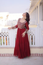 Premium Sequins Embroidered Layered Party Wear Gown