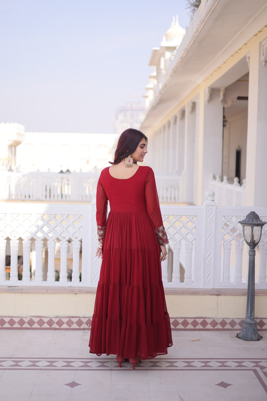 Premium Sequins Embroidered Layered Party Wear Gown