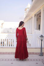 Premium Sequins Embroidered Layered Party Wear Gown