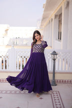 Premium Sequins Embroidered Layered Party Wear Gown