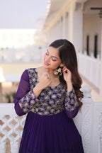 Premium Sequins Embroidered Layered Party Wear Gown