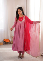 Raksha Bandhan Special Embroidered Anarkali Suit Set with Real Mirror Work