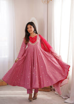 Raksha Bandhan Special Embroidered Anarkali Suit Set with Real Mirror Work