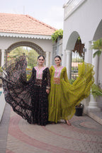 Navratri Laheriya Print Kutchi Patchwork Gown with 12 Meter Flare