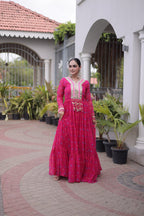 Navratri Laheriya Print Kutchi Patchwork Gown with 12 Meter Flare