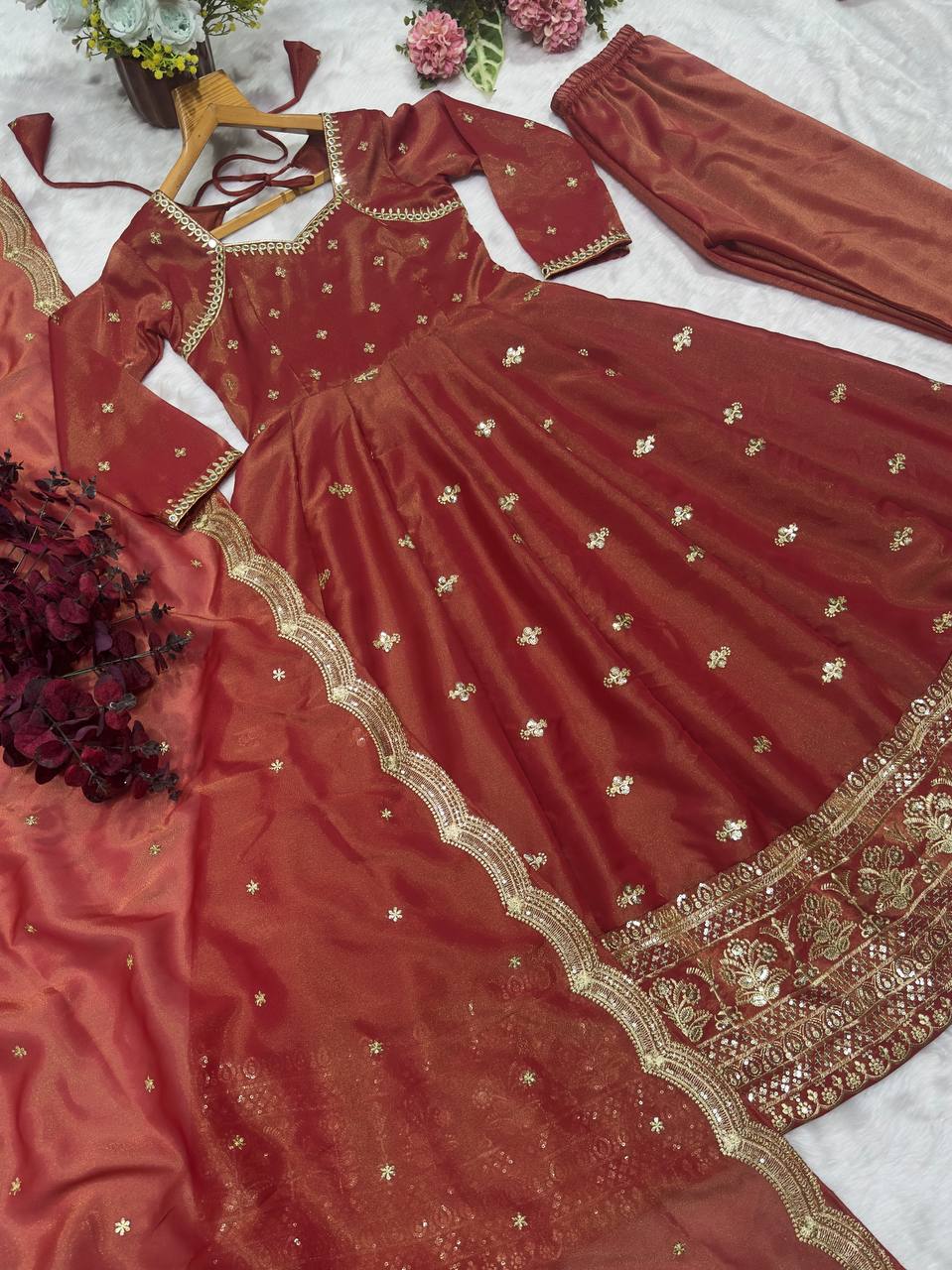 Designer Cosmo Embroidered Kali-Cut Anarkali Suit Set with Dupatta