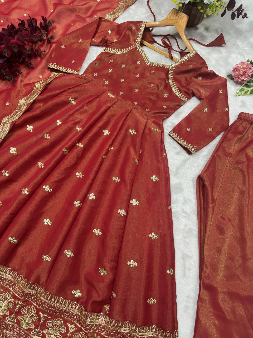 Designer Cosmo Embroidered Kali-Cut Anarkali Suit Set with Dupatta