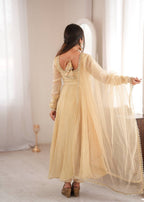 Cream Doremon Crush Anarkali Suit Set with 7 Meter Flair And Real Mirror Work