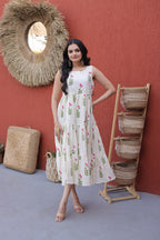 Premium Printed Cotton Flared Sleeveless Kurti