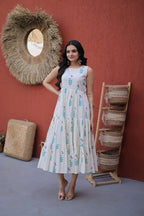 Premium Printed Cotton Flared Sleeveless Kurti