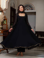 Black Embroidered Anarkali Suit Set with Dupatta