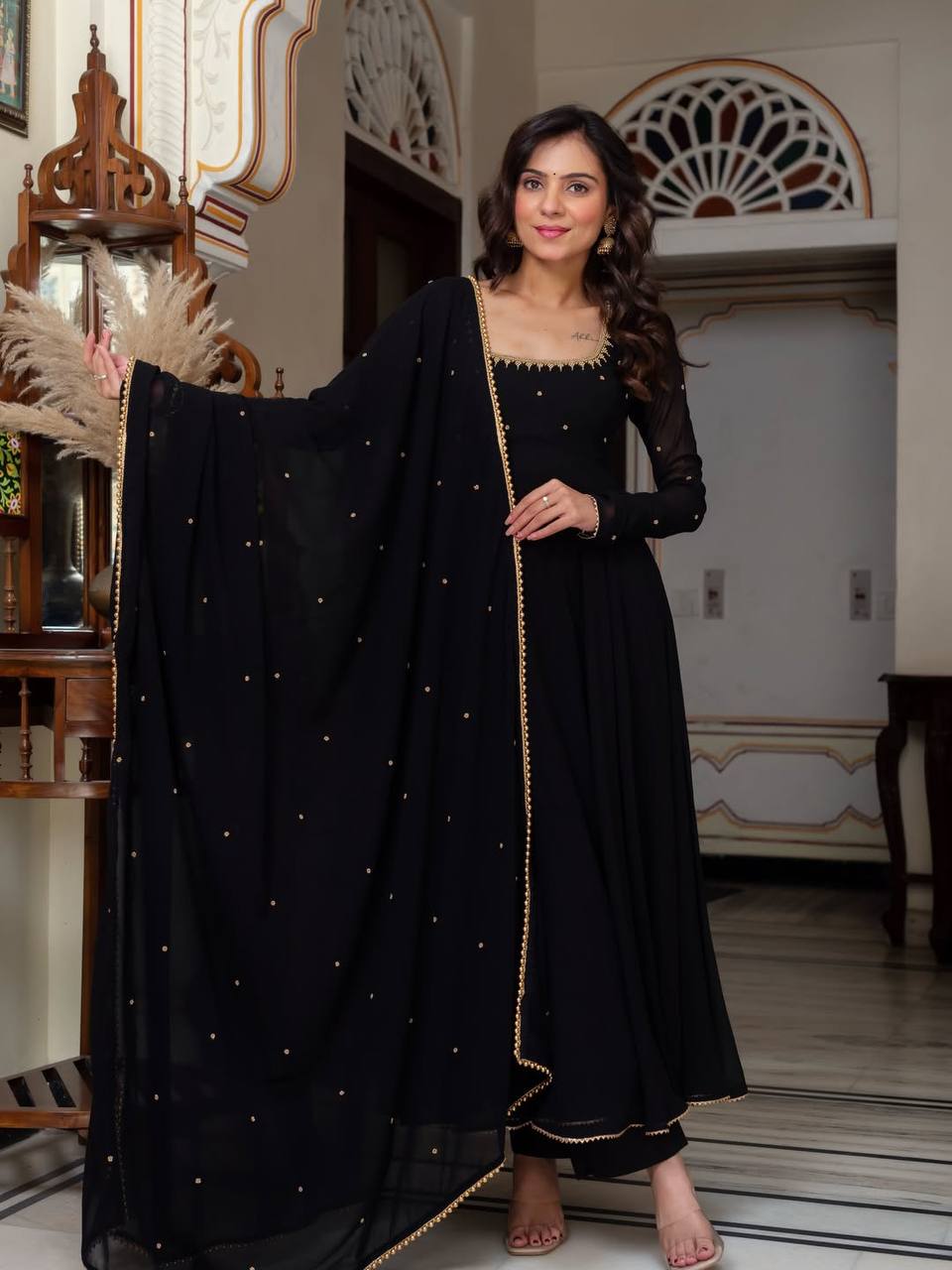 Black Embroidered Anarkali Suit Set with Dupatta