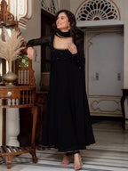 Black Embroidered Anarkali Suit Set with Dupatta