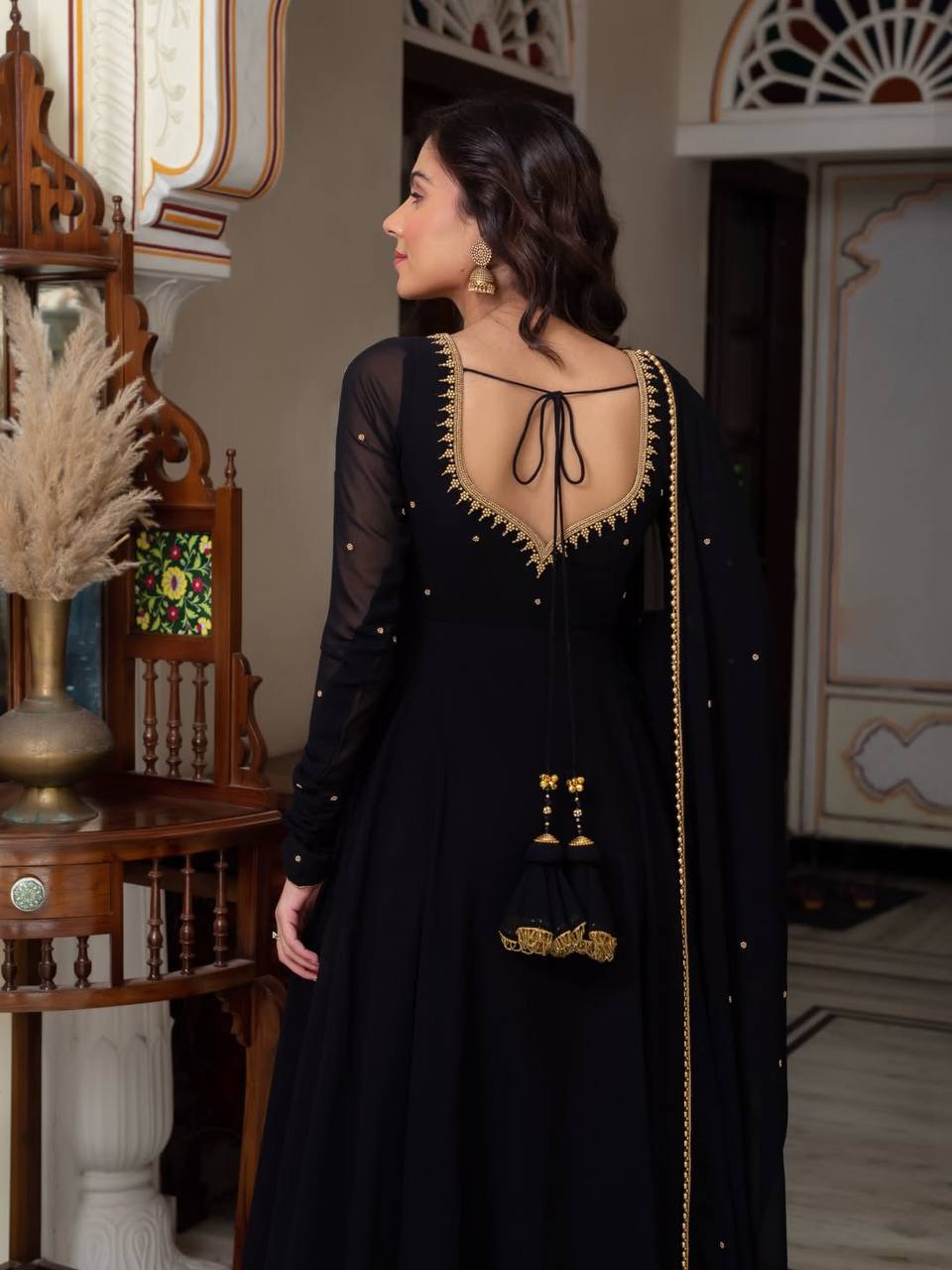 Black Embroidered Anarkali Suit Set with Dupatta