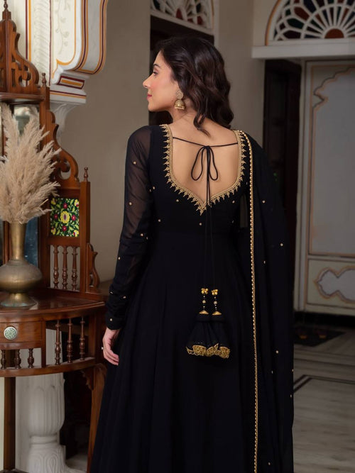 Black Embroidered Anarkali Suit Set with Dupatta