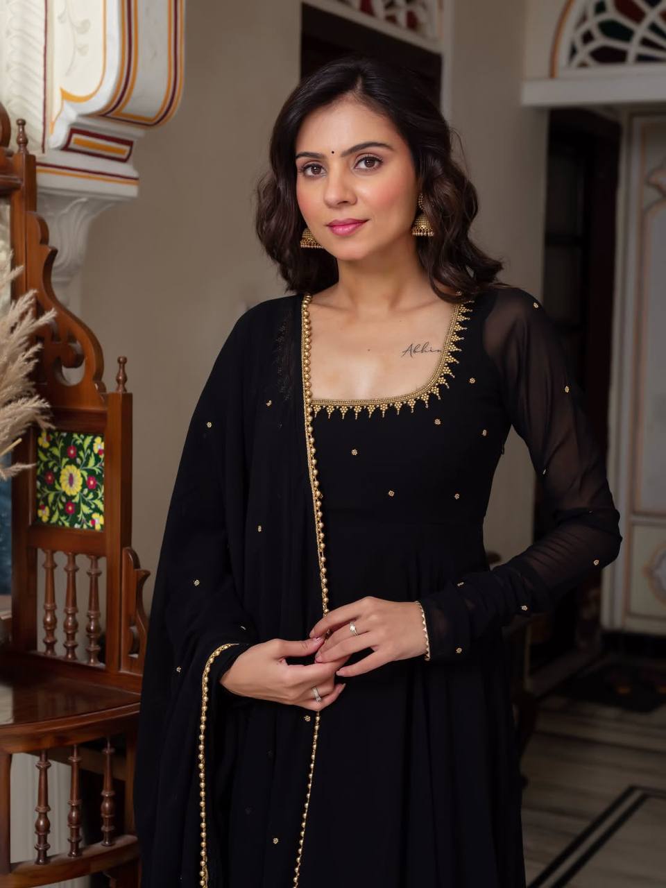 Black Embroidered Anarkali Suit Set with Dupatta