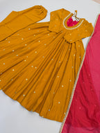 Raksha Bandhan Special Embroidered Anarkali Suit Set with Real Mirror Work