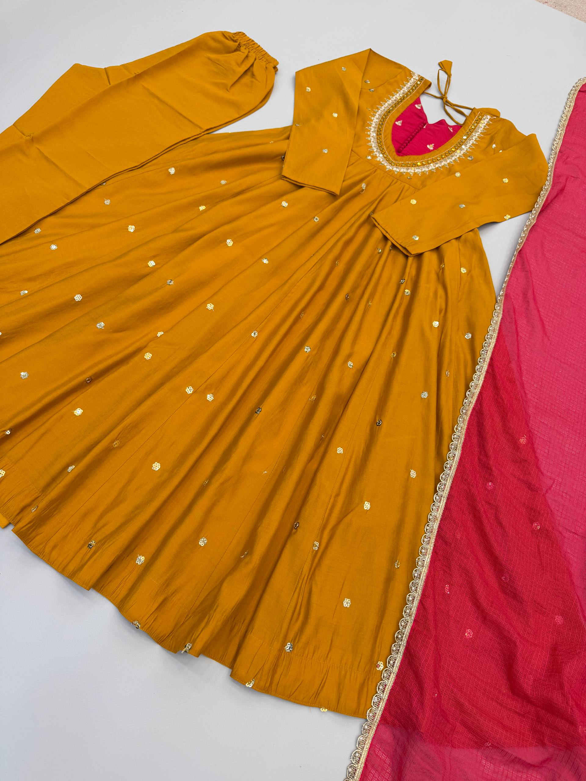 Raksha Bandhan Special Embroidered Anarkali Suit Set with Real Mirror Work