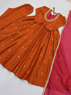 Raksha Bandhan Special Embroidered Anarkali Suit Set with Real Mirror Work