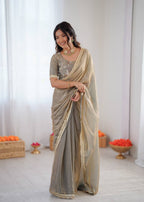 Premium Ready To Wear Fendy Silk Saree With Embroidered Blouse