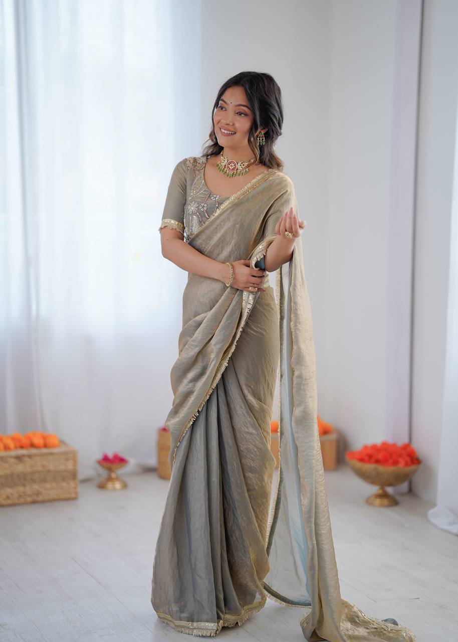 Premium Ready To Wear Fendy Silk Saree With Embroidered Blouse