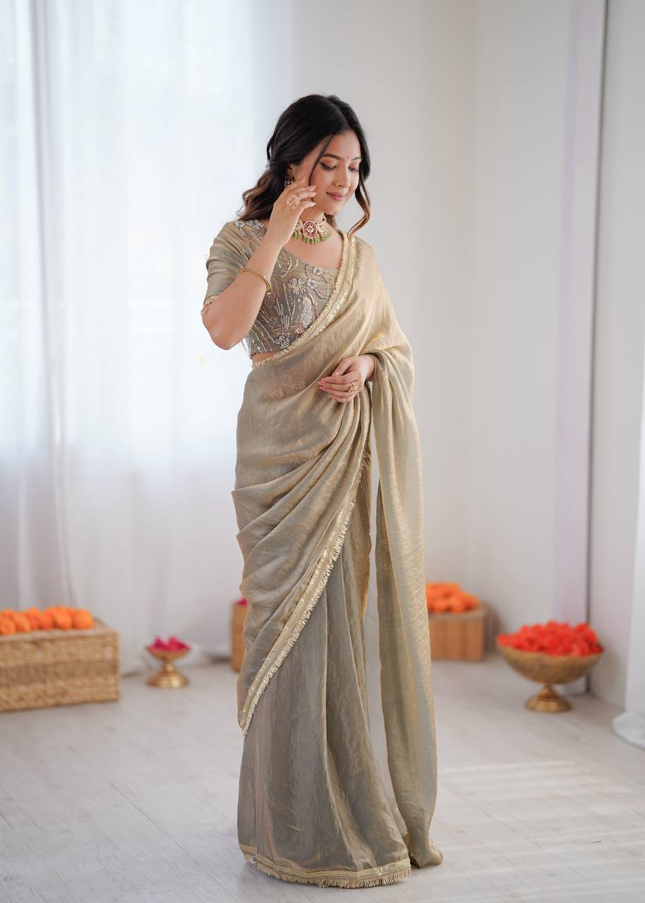 Premium Ready To Wear Fendy Silk Saree With Embroidered Blouse