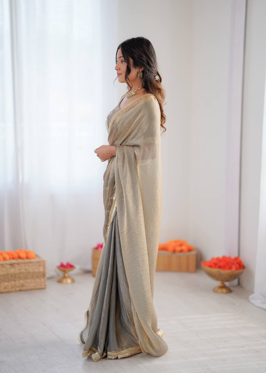 Premium Ready To Wear Fendy Silk Saree With Embroidered Blouse