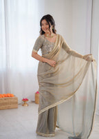 Premium Ready To Wear Fendy Silk Saree With Embroidered Blouse