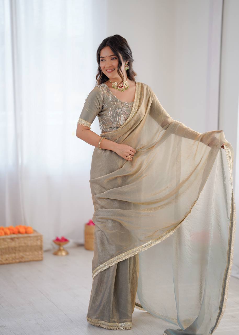 Premium Ready To Wear Fendy Silk Saree With Embroidered Blouse