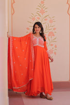 Premium Star Georgette Embroidered Gown with Dupatta Set