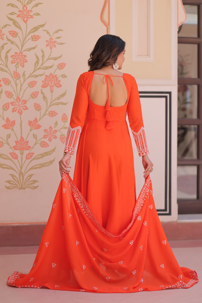 Premium Star Georgette Embroidered Gown with Dupatta Set