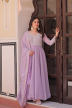 Premium Star Georgette Embroidered Gown with Dupatta Set