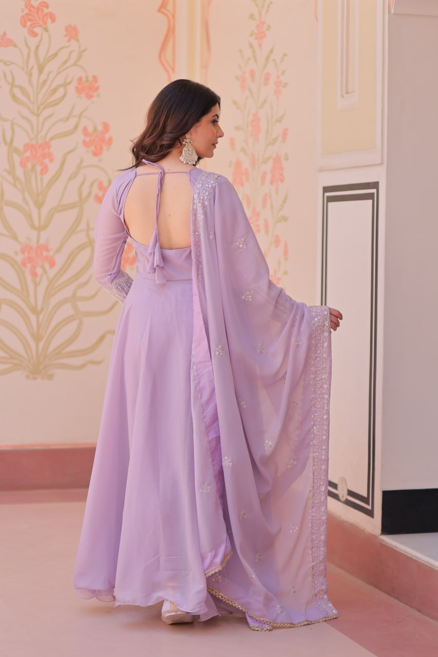 Premium Star Georgette Embroidered Gown with Dupatta Set