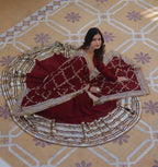 Premium Maroon Faux Blooming Embroidered Gown With Dupatta