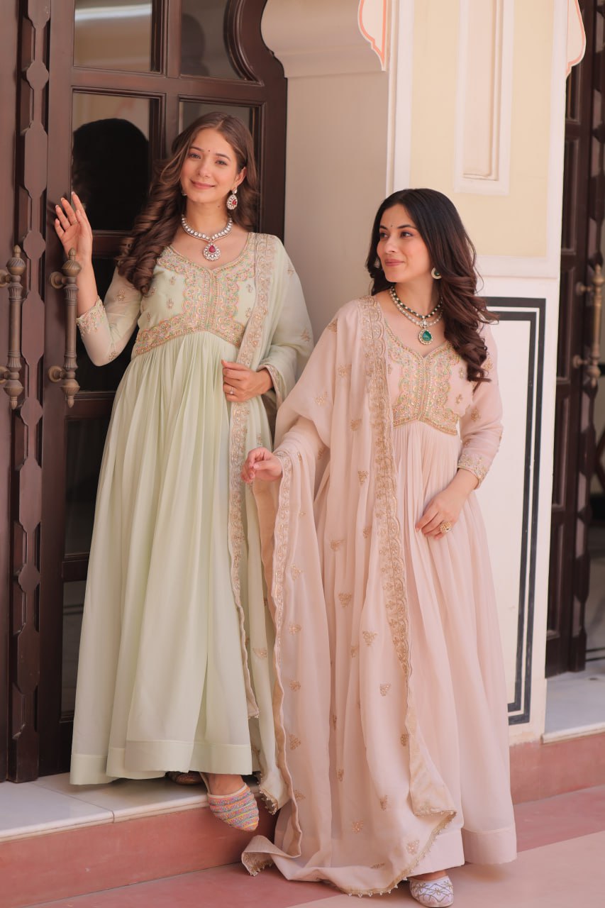 Premium Sequins Embroidered Gown with Designer Dupatta
